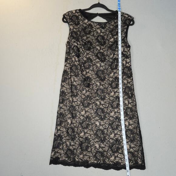 Maggie London Womens Size 6 Prom Dress Beige Black Floral Lace Overlay Event - Picture 8 of 12